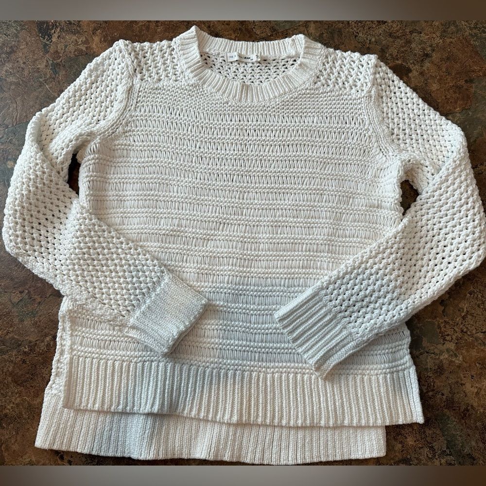 Rag & Bone Ivory Mesh Knit Cotton Crewneck Sweater Pullover Size Small
